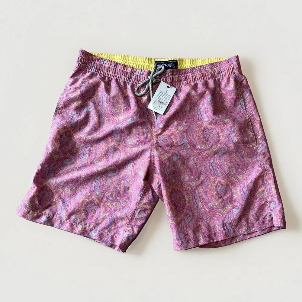 Michaels luxury Swimwear Paisley Swim Trunks  Mens Shorts retails $110